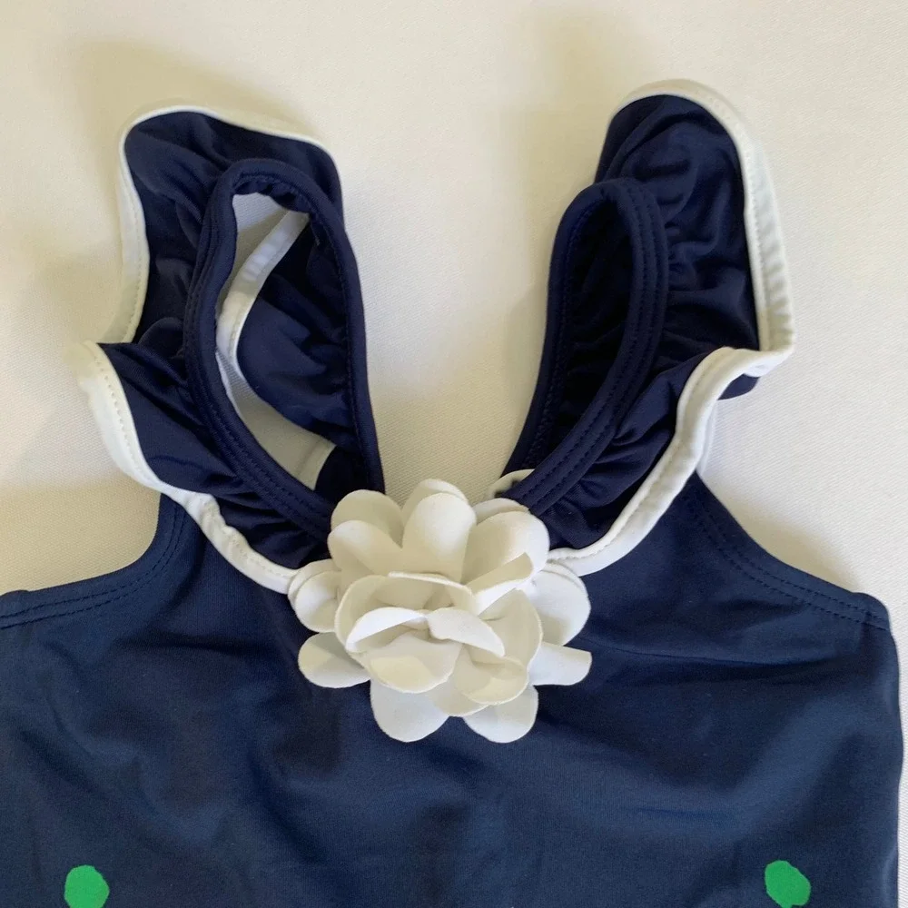 Janie and Jack Swimsuit Navy Blue‎ Floral Ruffle Baby Girl 12-18 Months Preppy